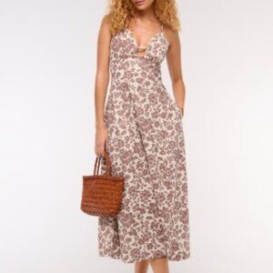 Abercrombie & Fitch Beaded Flowy Midi Dress - Brown Pattern - X Small - NWT